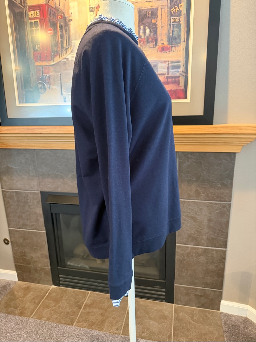 Women’s navy blue sweatshirt with ruffle collar - Picture 3 of 9
